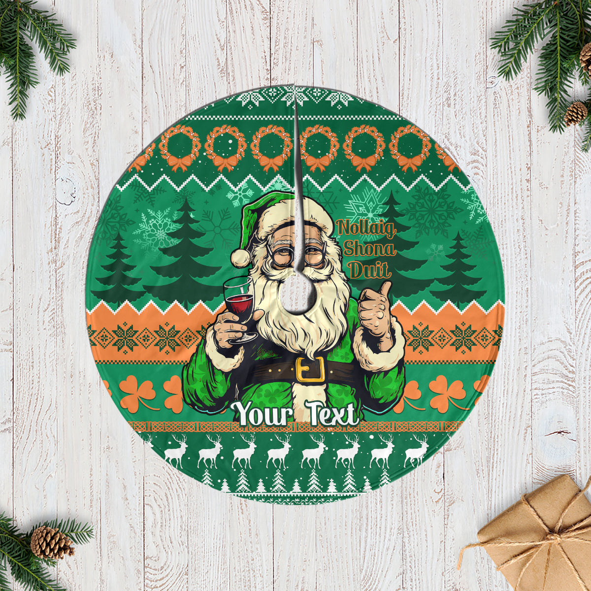 Personalised Ireland Christmas Tree Skirt Irish Santa Claus Nollaig Shona Duit - Wonder Print Shop