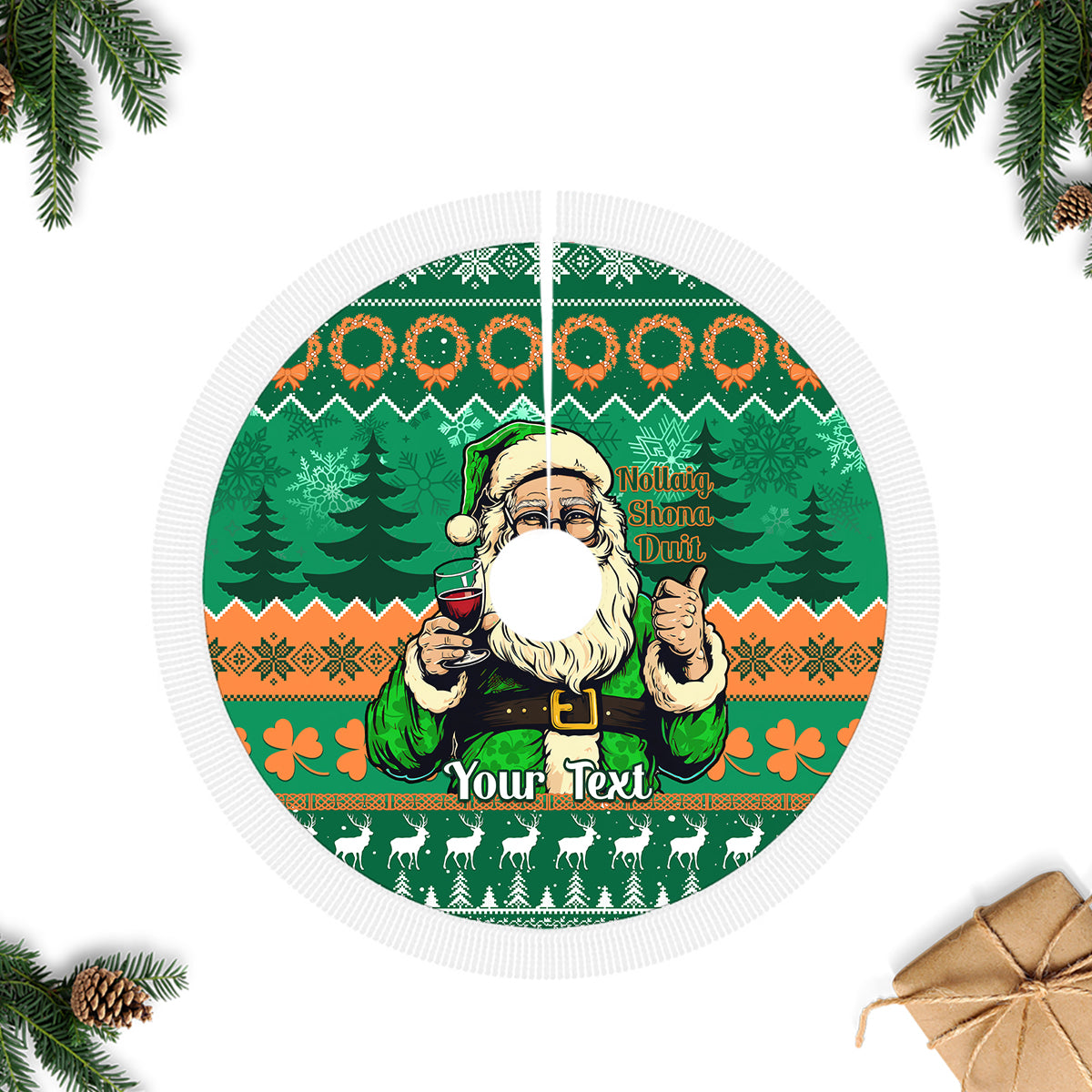 Personalised Ireland Christmas Tree Skirt Irish Santa Claus Nollaig Shona Duit - Wonder Print Shop