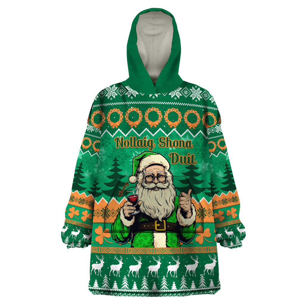 Personalised Ireland Christmas Wearable Blanket Hoodie Irish Santa Claus Nollaig Shona Duit - Wonder Print Shop