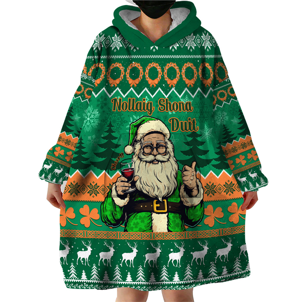 Personalised Ireland Christmas Wearable Blanket Hoodie Irish Santa Claus Nollaig Shona Duit - Wonder Print Shop