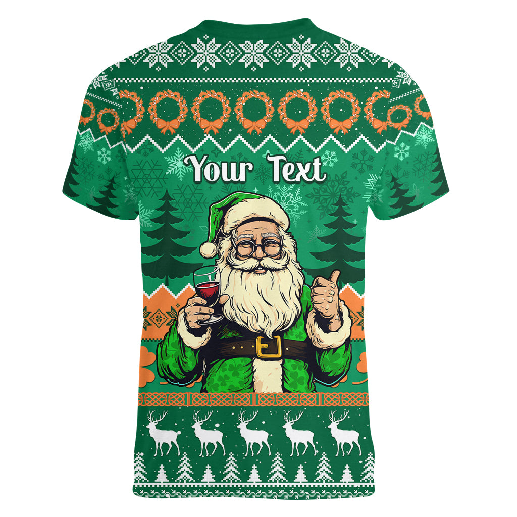 Personalised Ireland Christmas Women V Neck T Shirt Irish Santa Claus Nollaig Shona Duit - Wonder Print Shop