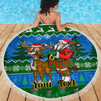 Personalised Scotland Christmas Beach Blanket Scottish Santa With Reindeer Nollaig Chridheil - Wonder Print Shop