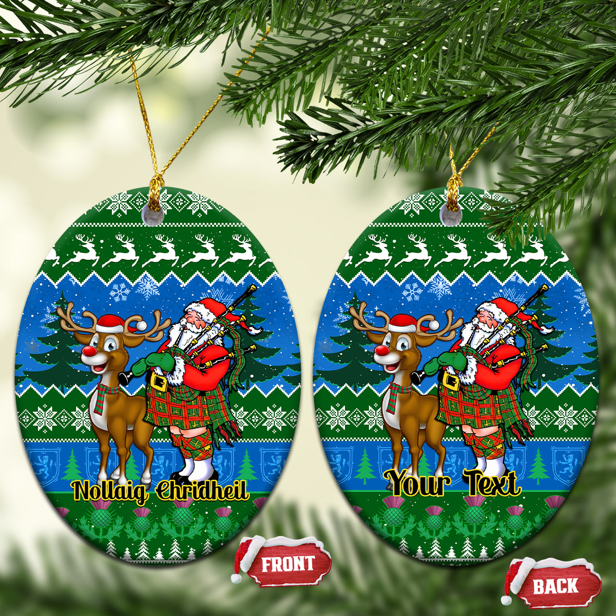 Personalised Scotland Christmas Ceramic Ornament Scottish Santa With Reindeer Nollaig Chridheil - Wonder Print Shop
