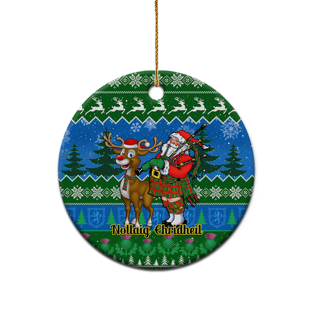 Personalised Scotland Christmas Ceramic Ornament Scottish Santa With Reindeer Nollaig Chridheil - Wonder Print Shop