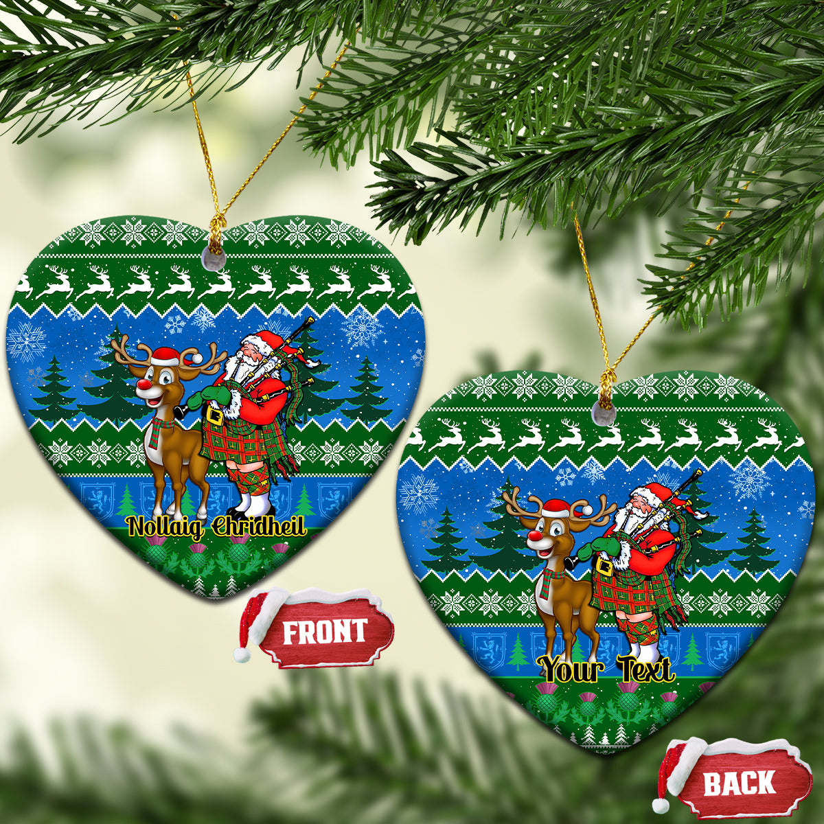 Personalised Scotland Christmas Ceramic Ornament Scottish Santa With Reindeer Nollaig Chridheil - Wonder Print Shop