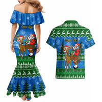 Personalised Scotland Christmas Couples Matching Mermaid Dress and Hawaiian Shirt Scottish Santa With Reindeer Nollaig Chridheil - Wonder Print Shop