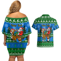 Personalised Scotland Christmas Couples Matching Off Shoulder Short Dress and Hawaiian Shirt Scottish Santa With Reindeer Nollaig Chridheil - Wonder Print Shop