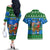 Personalised Scotland Christmas Couples Matching Off The Shoulder Long Sleeve Dress and Hawaiian Shirt Scottish Santa With Reindeer Nollaig Chridheil - Wonder Print Shop