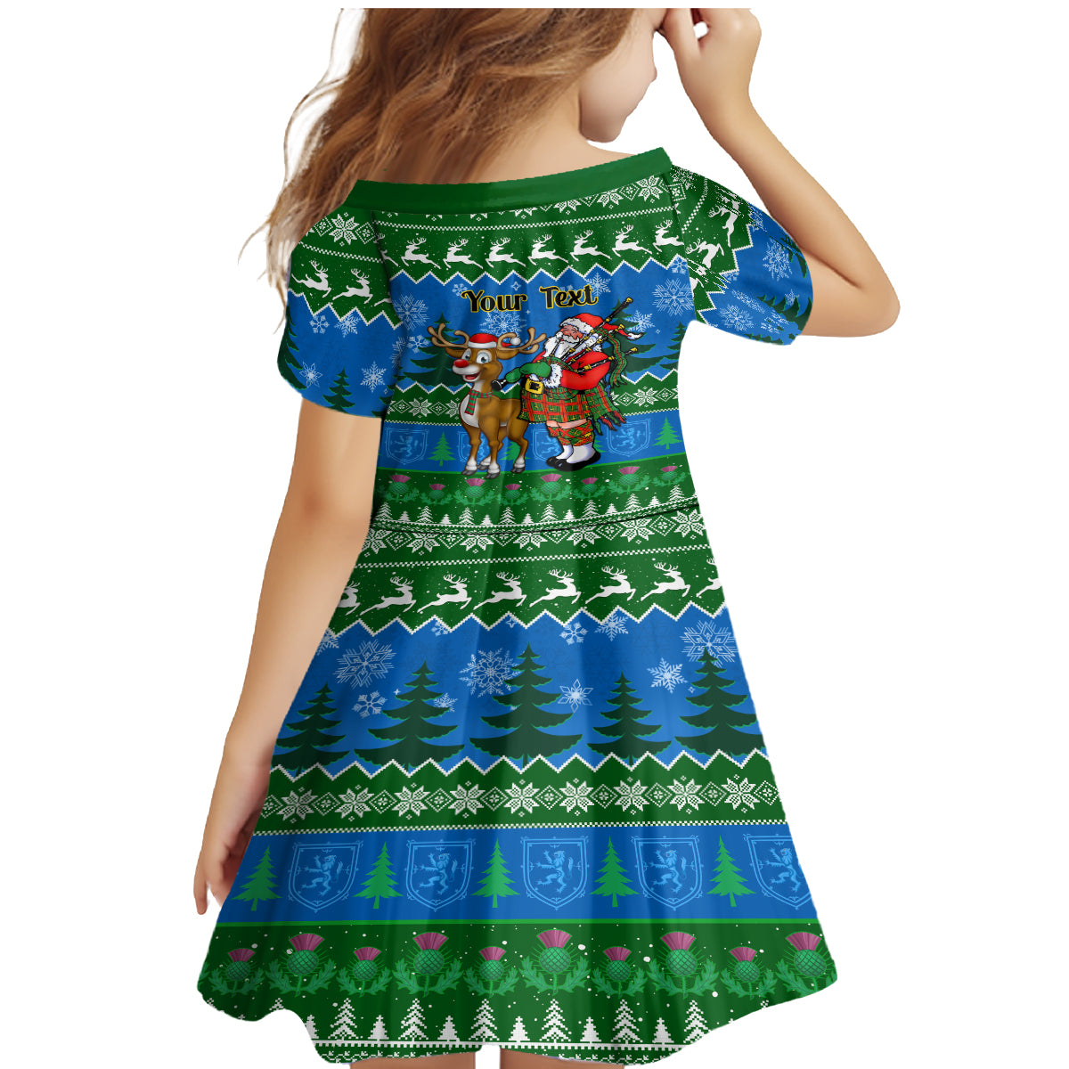 Personalised Scotland Christmas Family Matching Mermaid Dress and Hawaiian Shirt Scottish Santa With Reindeer Nollaig Chridheil - Wonder Print Shop