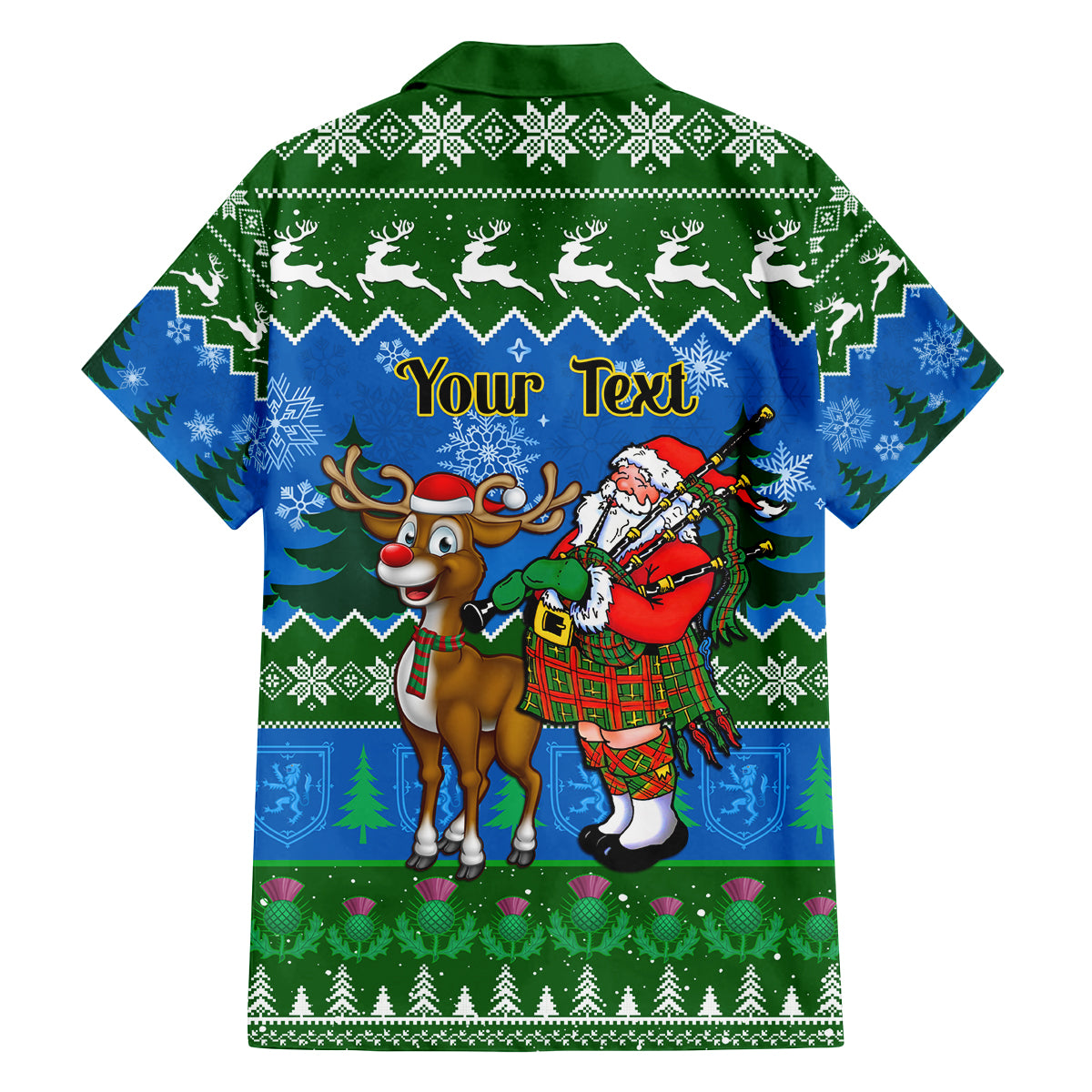 Personalised Scotland Christmas Family Matching Off Shoulder Long Sleeve Dress and Hawaiian Shirt Scottish Santa With Reindeer Nollaig Chridheil - Wonder Print Shop