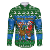 Personalised Scotland Christmas Family Matching Off Shoulder Long Sleeve Dress and Hawaiian Shirt Scottish Santa With Reindeer Nollaig Chridheil - Wonder Print Shop