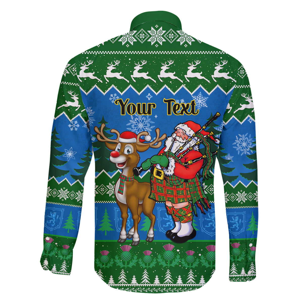 Personalised Scotland Christmas Family Matching Off Shoulder Long Sleeve Dress and Hawaiian Shirt Scottish Santa With Reindeer Nollaig Chridheil - Wonder Print Shop