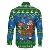 Personalised Scotland Christmas Family Matching Off Shoulder Long Sleeve Dress and Hawaiian Shirt Scottish Santa With Reindeer Nollaig Chridheil - Wonder Print Shop