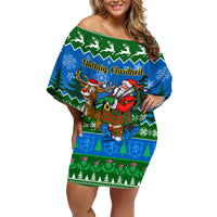 Personalised Scotland Christmas Family Matching Off Shoulder Short Dress and Hawaiian Shirt Scottish Santa With Reindeer Nollaig Chridheil - Wonder Print Shop