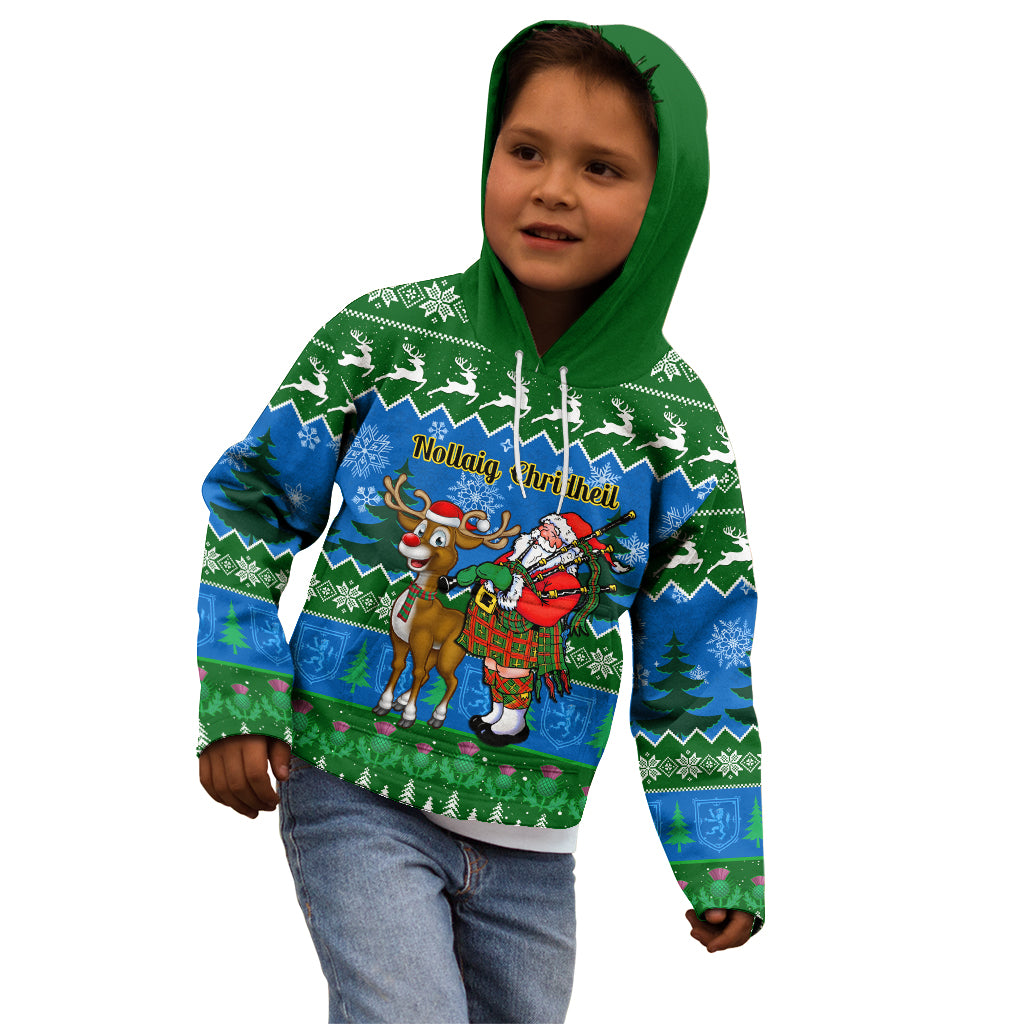 Personalised Scotland Christmas Kid Hoodie Scottish Santa With Reindeer Nollaig Chridheil - Wonder Print Shop