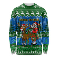 Personalised Scotland Christmas Long Sleeve Shirt Scottish Santa With Reindeer Nollaig Chridheil - Wonder Print Shop
