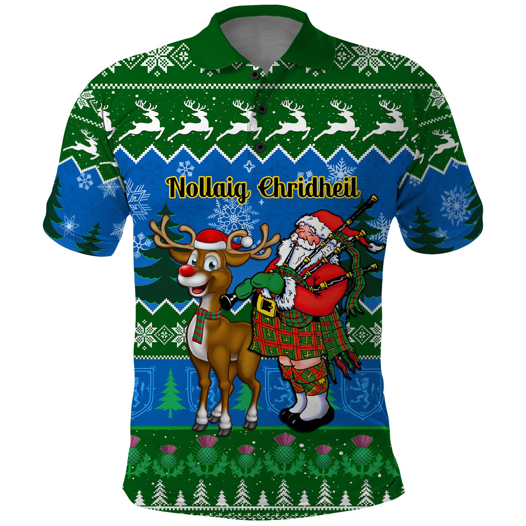 Personalised Scotland Christmas Polo Shirt Scottish Santa With Reindeer Nollaig Chridheil - Wonder Print Shop