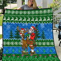 Personalised Scotland Christmas Quilt Scottish Santa With Reindeer Nollaig Chridheil - Wonder Print Shop