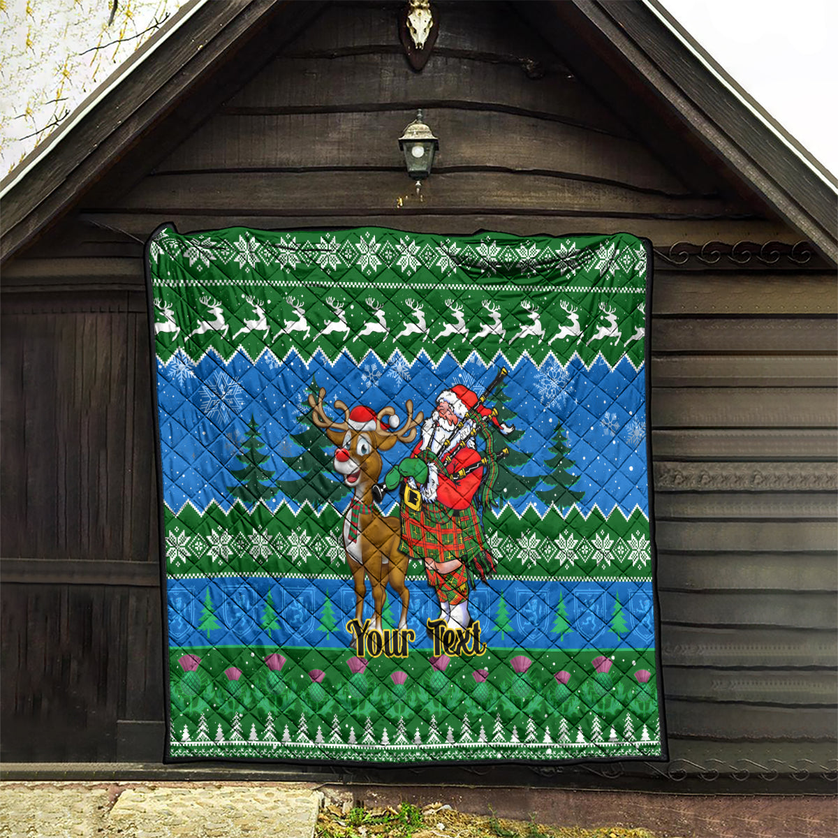 Personalised Scotland Christmas Quilt Scottish Santa With Reindeer Nollaig Chridheil - Wonder Print Shop