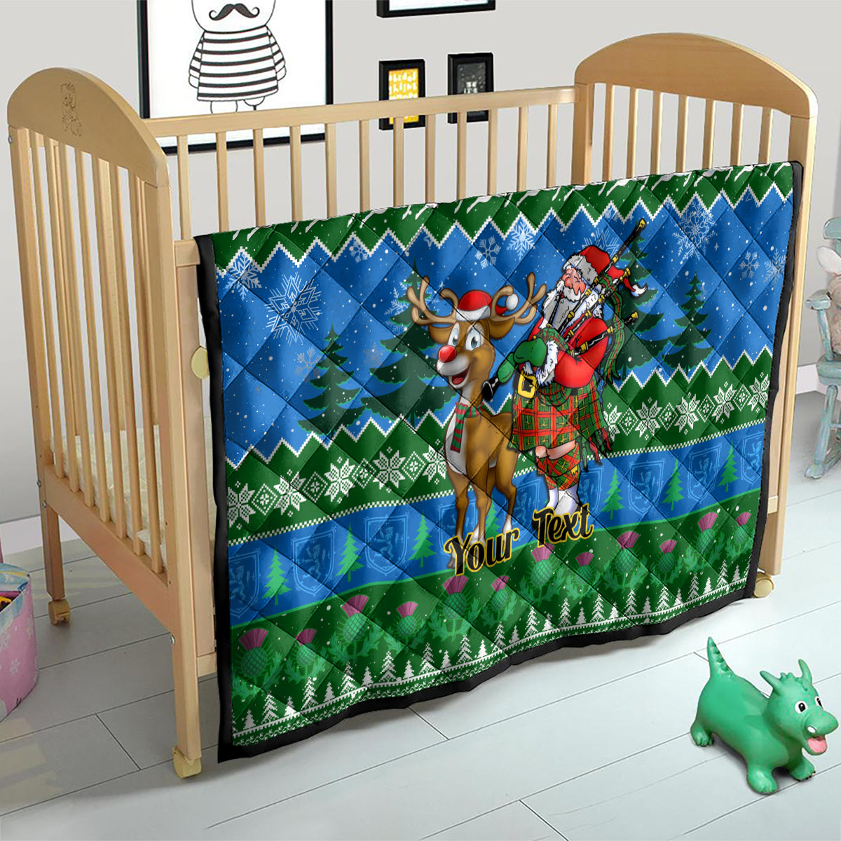 Personalised Scotland Christmas Quilt Scottish Santa With Reindeer Nollaig Chridheil - Wonder Print Shop
