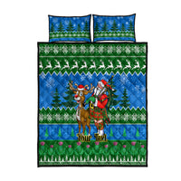 Personalised Scotland Christmas Quilt Bed Set Scottish Santa With Reindeer Nollaig Chridheil - Wonder Print Shop