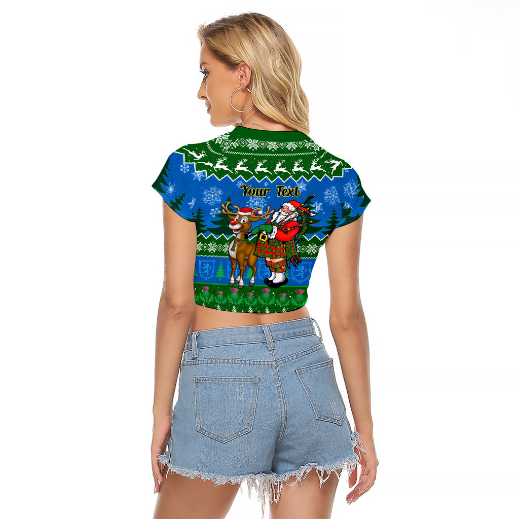 Personalised Scotland Christmas Raglan Cropped T Shirt Scottish Santa With Reindeer Nollaig Chridheil - Wonder Print Shop