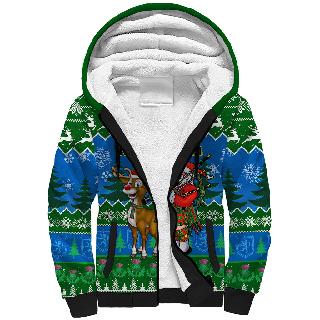 Personalised Scotland Christmas Sherpa Hoodie Scottish Santa With Reindeer Nollaig Chridheil - Wonder Print Shop