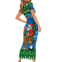 Personalised Scotland Christmas Short Sleeve Bodycon Dress Scottish Santa With Reindeer Nollaig Chridheil - Wonder Print Shop