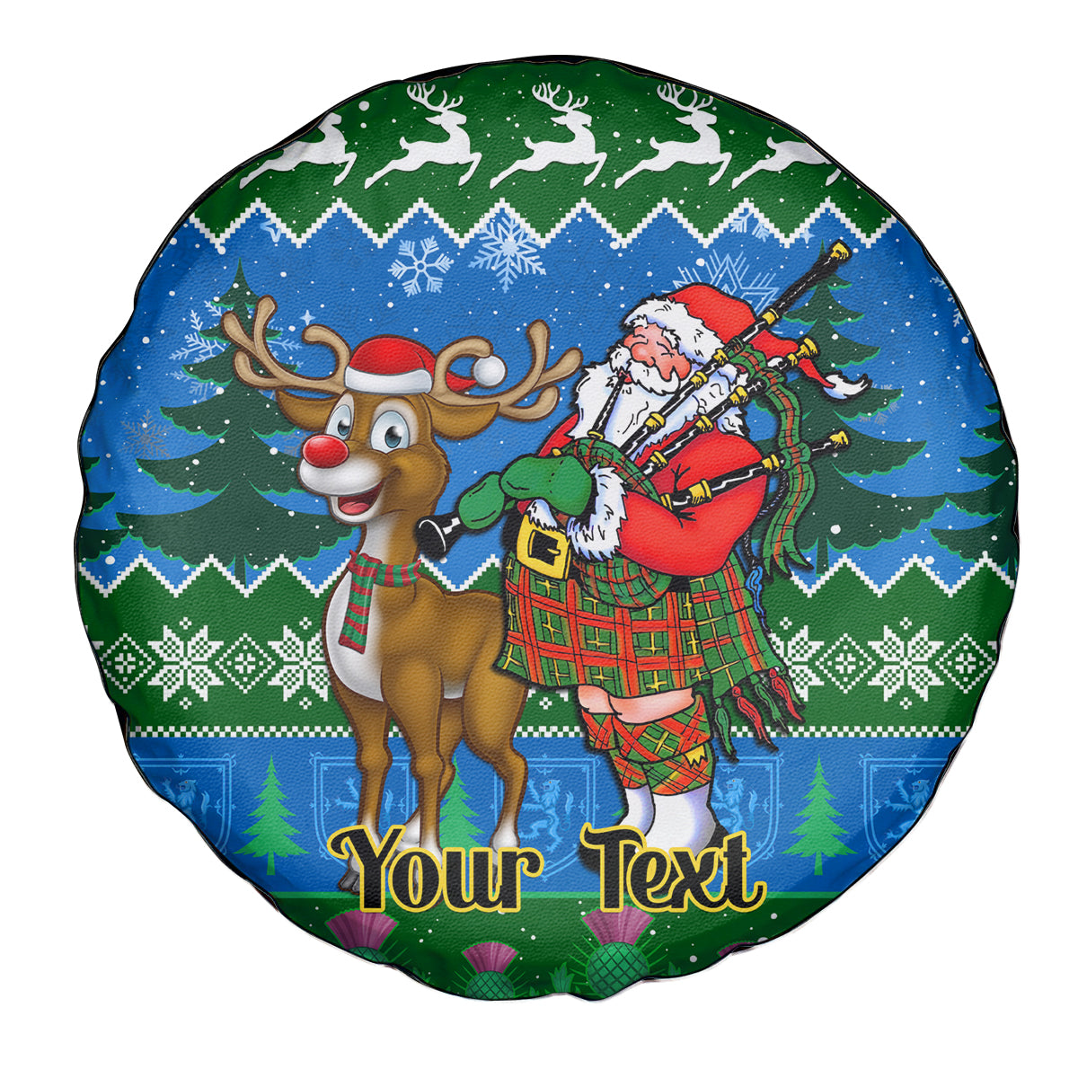 Personalised Scotland Christmas Spare Tire Cover Scottish Santa With Reindeer Nollaig Chridheil - Wonder Print Shop