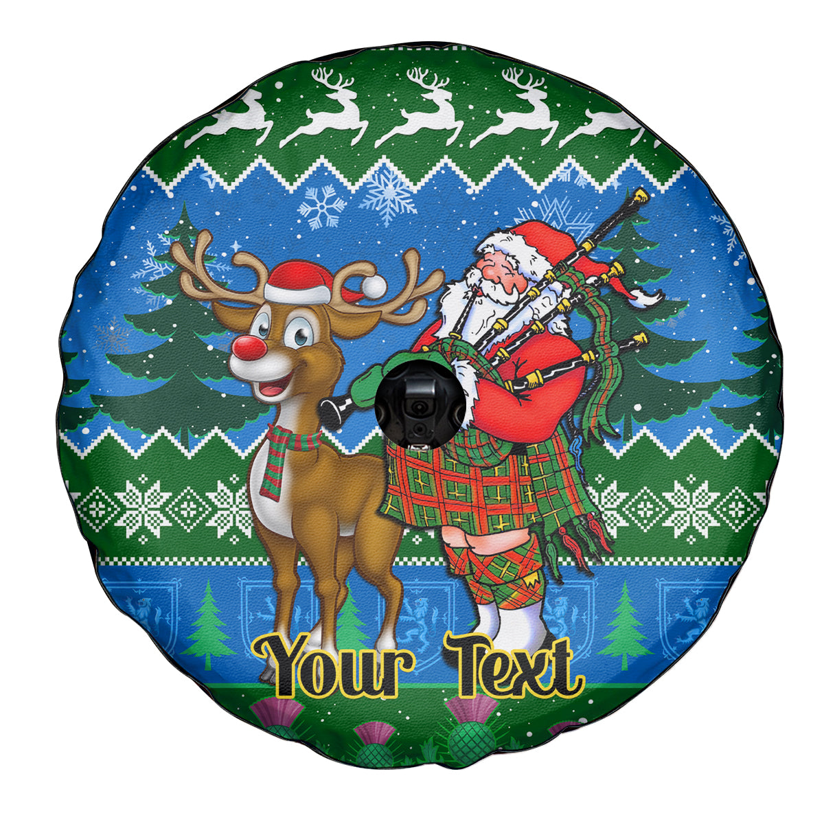 Personalised Scotland Christmas Spare Tire Cover Scottish Santa With Reindeer Nollaig Chridheil - Wonder Print Shop