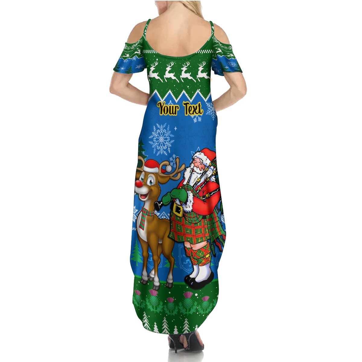Personalised Scotland Christmas Summer Maxi Dress Scottish Santa With Reindeer Nollaig Chridheil - Wonder Print Shop