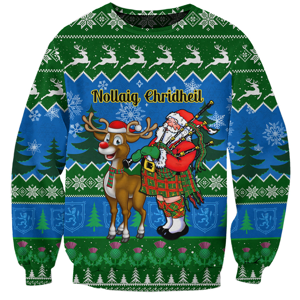 Personalised Scotland Christmas Sweatshirt Scottish Santa With Reindeer Nollaig Chridheil - Wonder Print Shop
