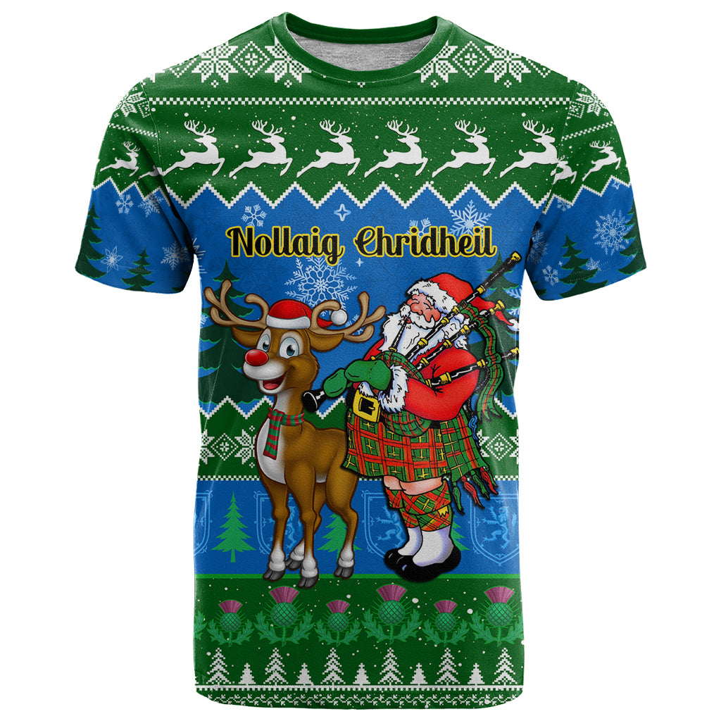 Personalised Scotland Christmas T Shirt Scottish Santa With Reindeer Nollaig Chridheil - Wonder Print Shop