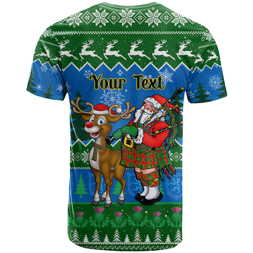 Personalised Scotland Christmas T Shirt Scottish Santa With Reindeer Nollaig Chridheil - Wonder Print Shop