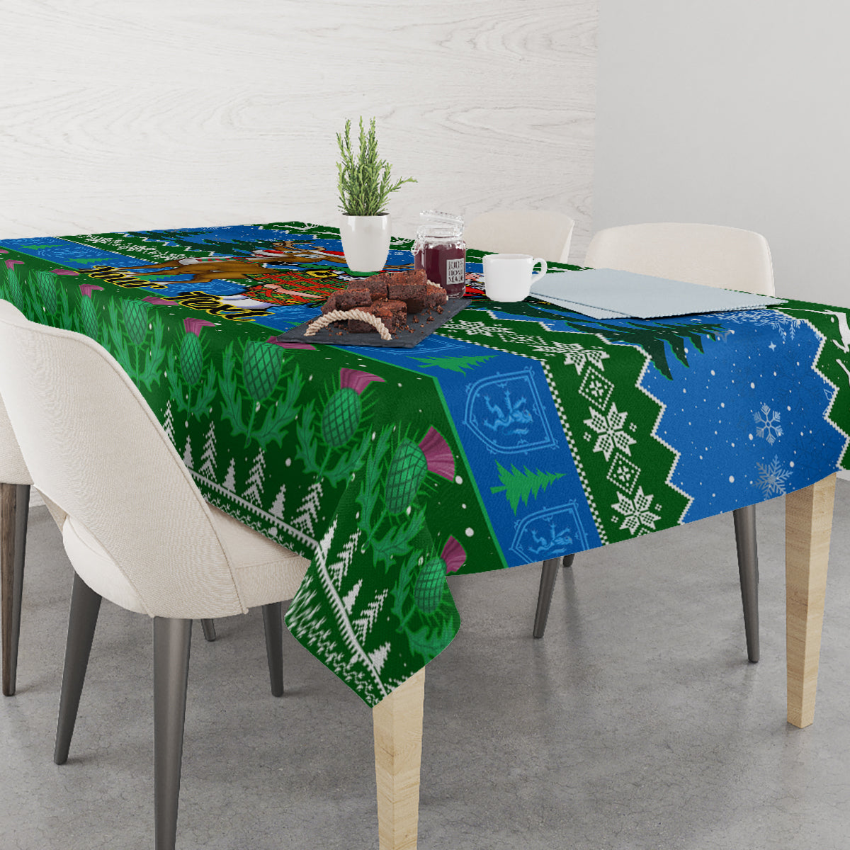Personalised Scotland Christmas Tablecloth Scottish Santa With Reindeer Nollaig Chridheil - Wonder Print Shop