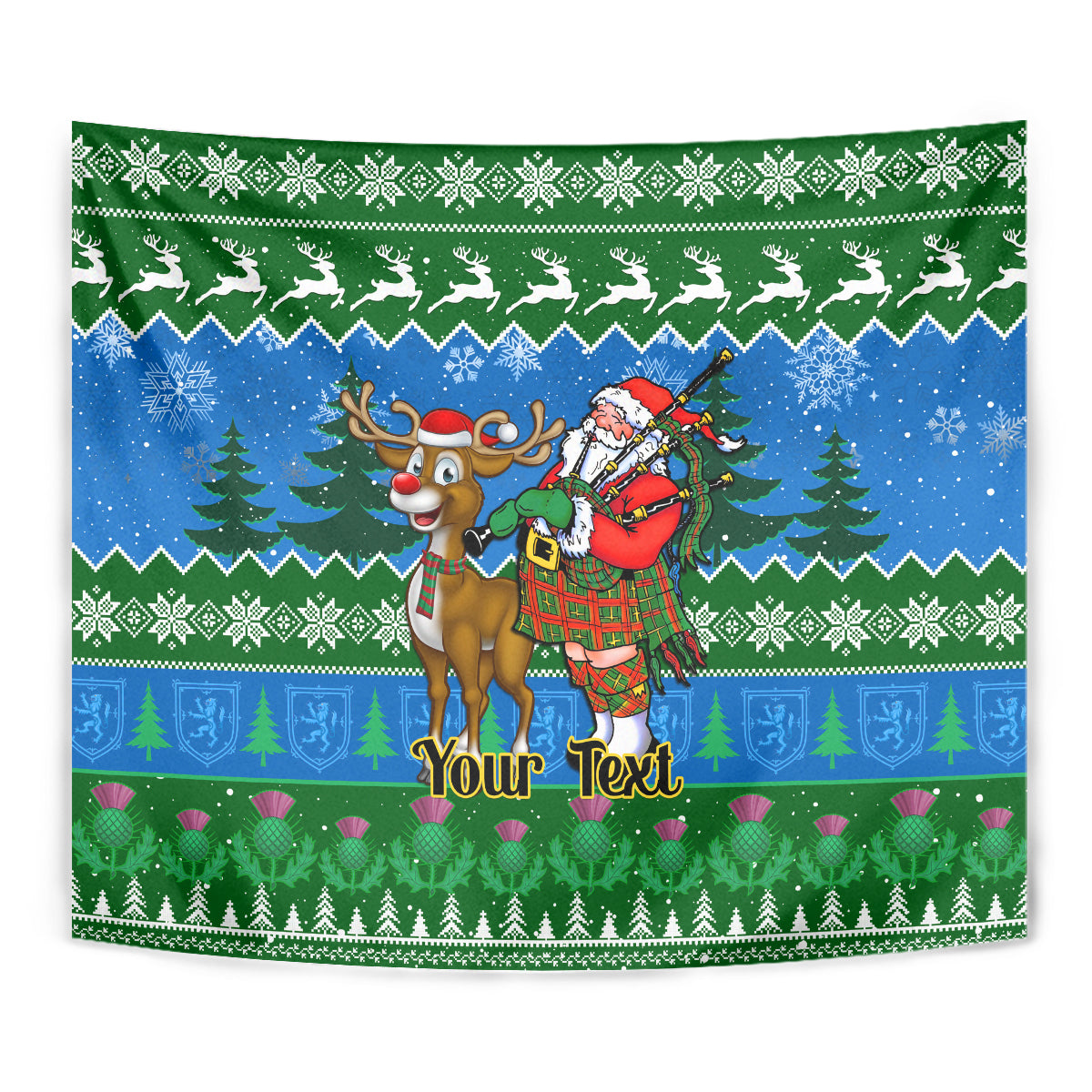 Personalised Scotland Christmas Tapestry Scottish Santa With Reindeer Nollaig Chridheil - Wonder Print Shop