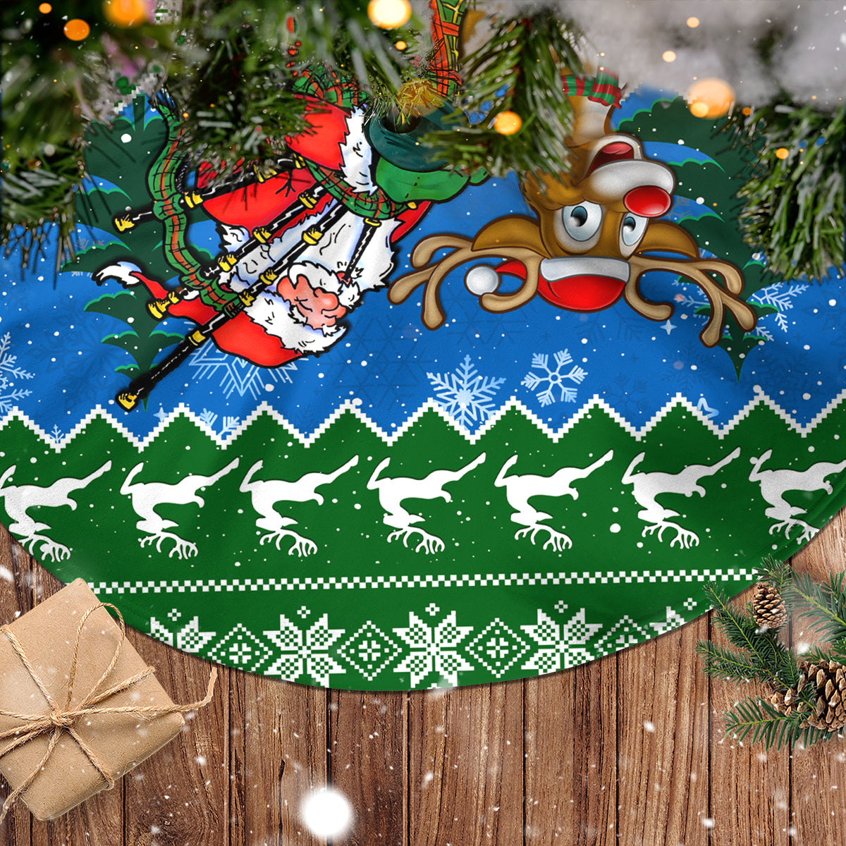 Personalised Scotland Christmas Tree Skirt Scottish Santa With Reindeer Nollaig Chridheil - Wonder Print Shop