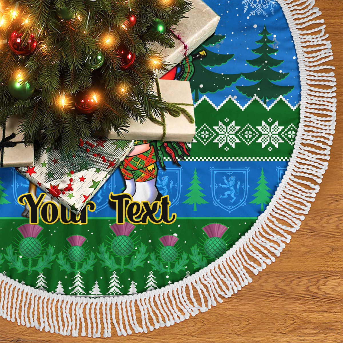 Personalised Scotland Christmas Tree Skirt Scottish Santa With Reindeer Nollaig Chridheil - Wonder Print Shop