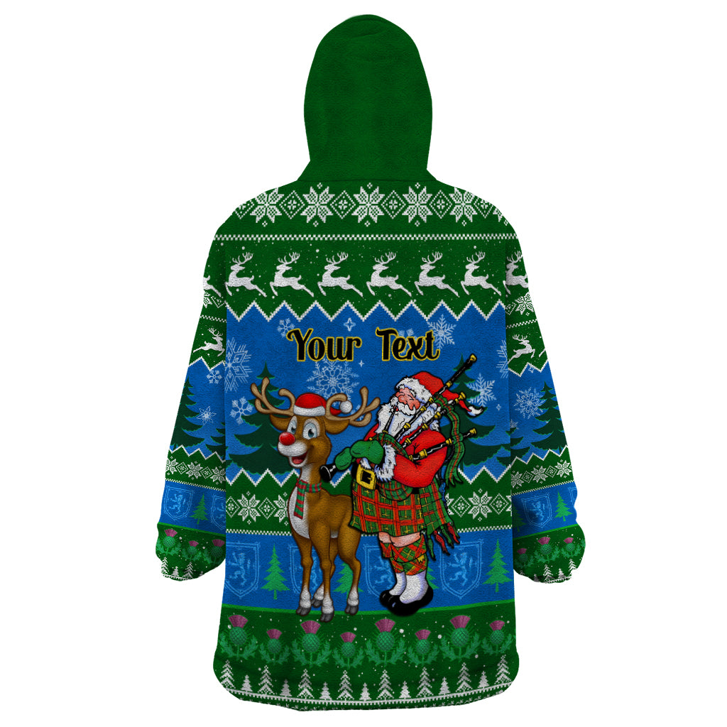 Personalised Scotland Christmas Wearable Blanket Hoodie Scottish Santa With Reindeer Nollaig Chridheil - Wonder Print Shop