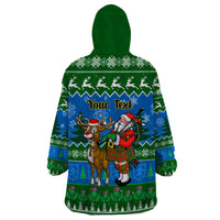 Personalised Scotland Christmas Wearable Blanket Hoodie Scottish Santa With Reindeer Nollaig Chridheil - Wonder Print Shop