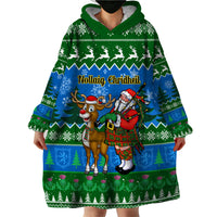 Personalised Scotland Christmas Wearable Blanket Hoodie Scottish Santa With Reindeer Nollaig Chridheil - Wonder Print Shop