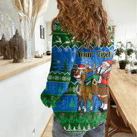 Personalised Scotland Christmas Women Casual Shirt Scottish Santa With Reindeer Nollaig Chridheil - Wonder Print Shop