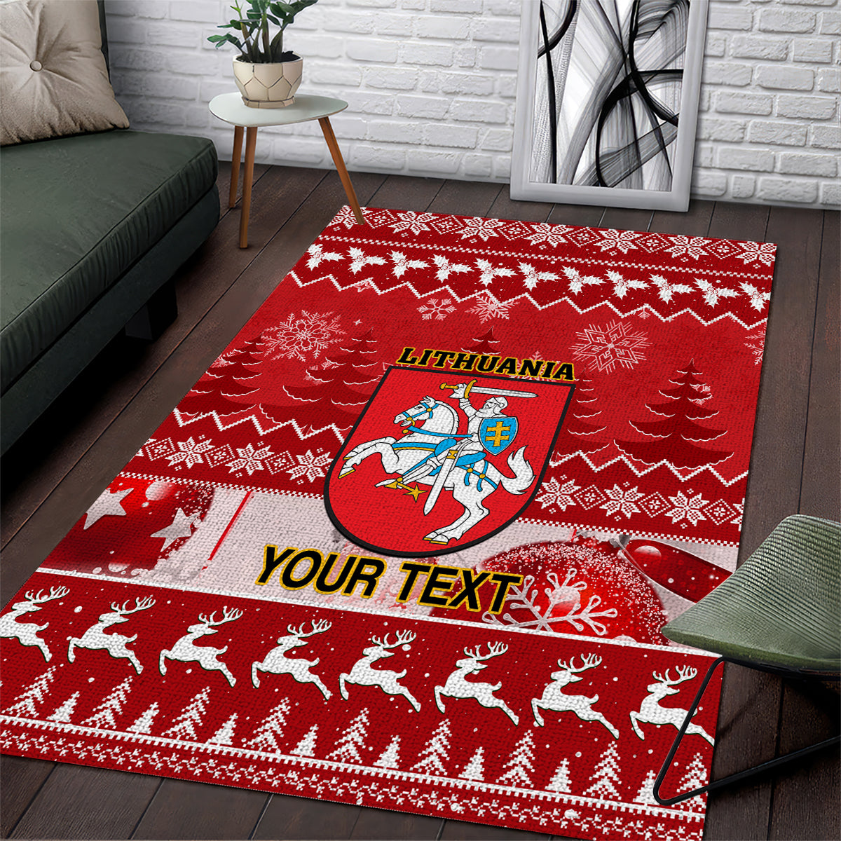 Personalised Lithuania Christmas Area Rug Linksmu Kaledu - Wonder Print Shop