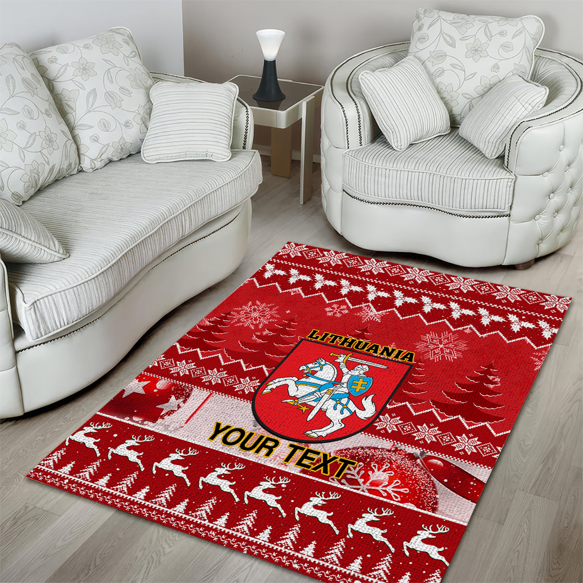 Personalised Lithuania Christmas Area Rug Linksmu Kaledu - Wonder Print Shop