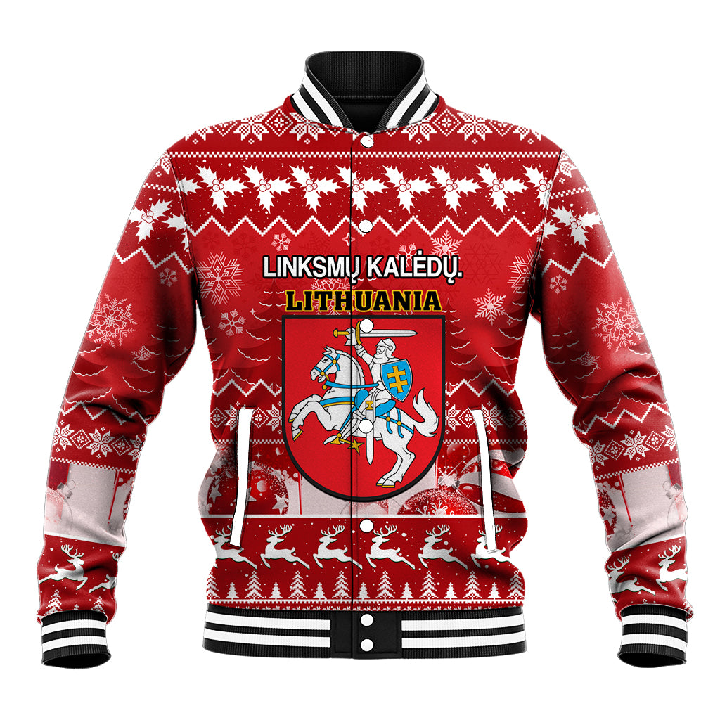Personalised Lithuania Christmas Baseball Jacket Linksmu Kaledu - Wonder Print Shop