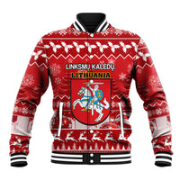 Personalised Lithuania Christmas Baseball Jacket Linksmu Kaledu - Wonder Print Shop