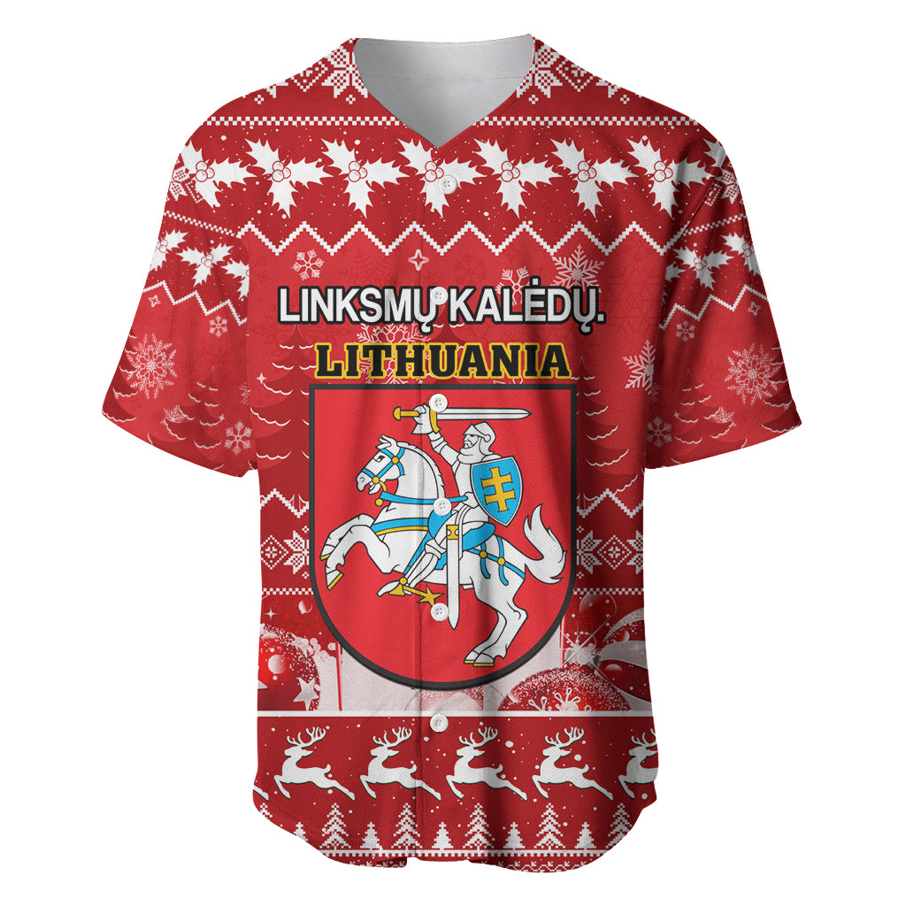 Personalised Lithuania Christmas Baseball Jersey Linksmu Kaledu - Wonder Print Shop