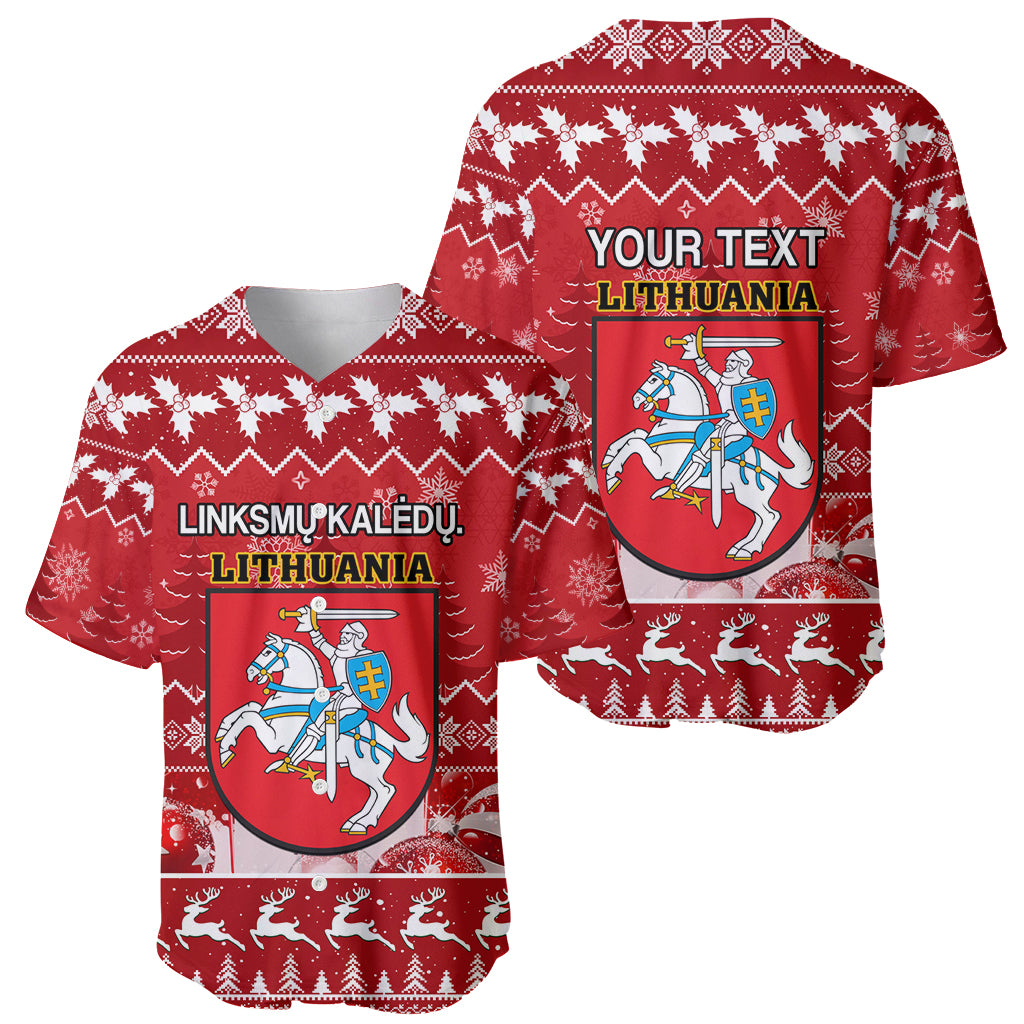 Personalised Lithuania Christmas Baseball Jersey Linksmu Kaledu - Wonder Print Shop