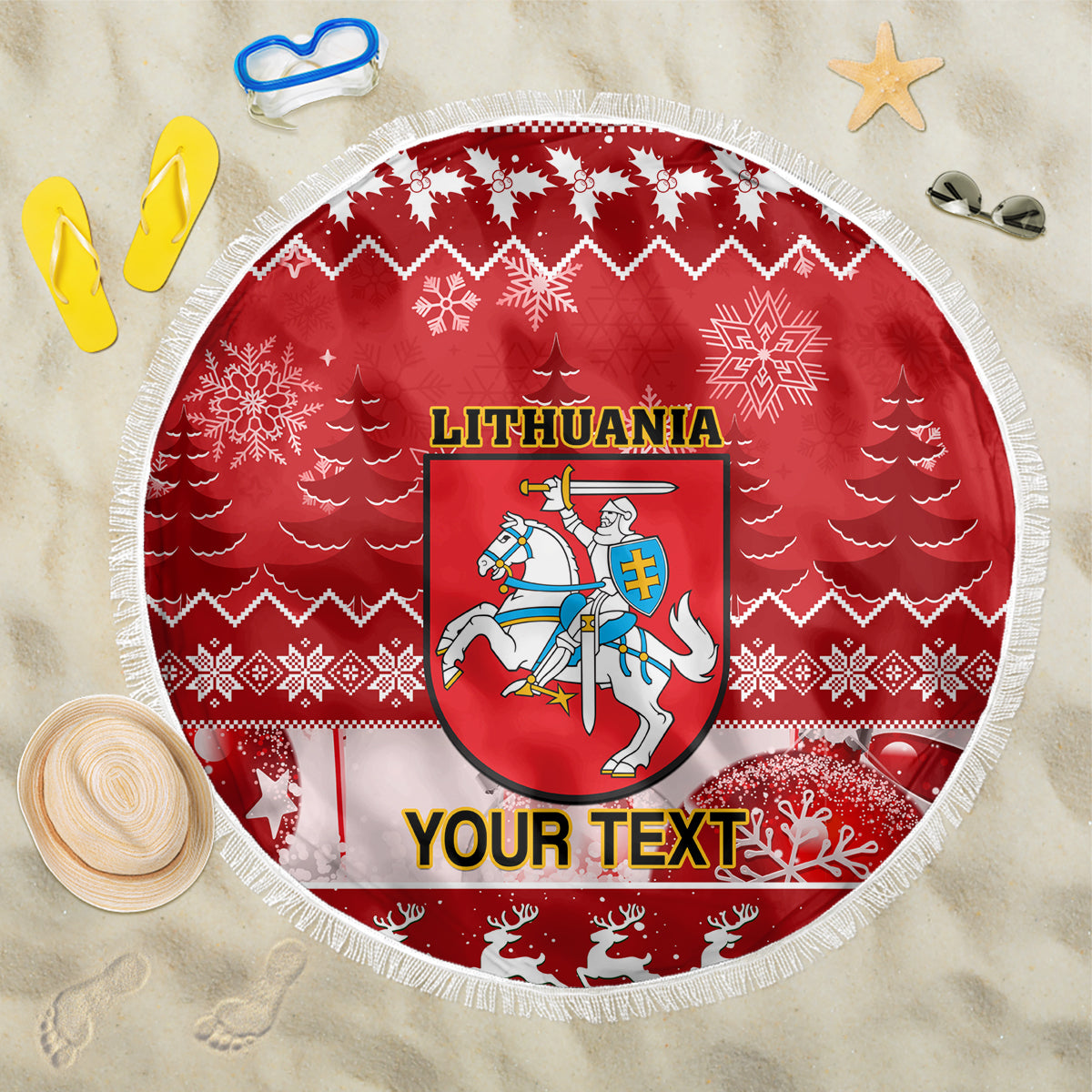 Personalised Lithuania Christmas Beach Blanket Linksmu Kaledu - Wonder Print Shop