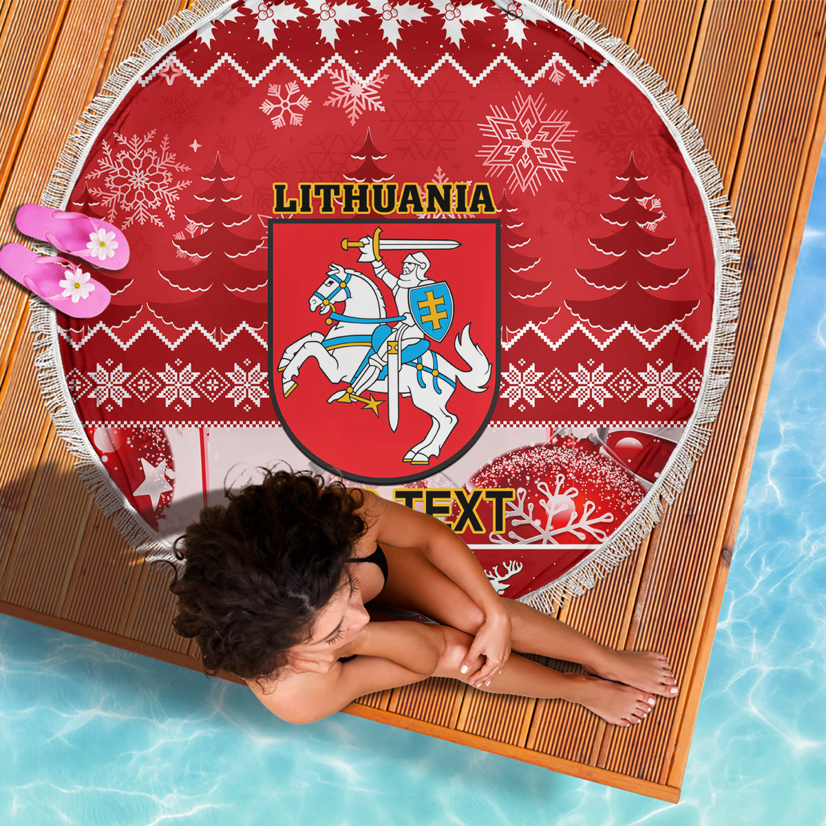 Personalised Lithuania Christmas Beach Blanket Linksmu Kaledu - Wonder Print Shop